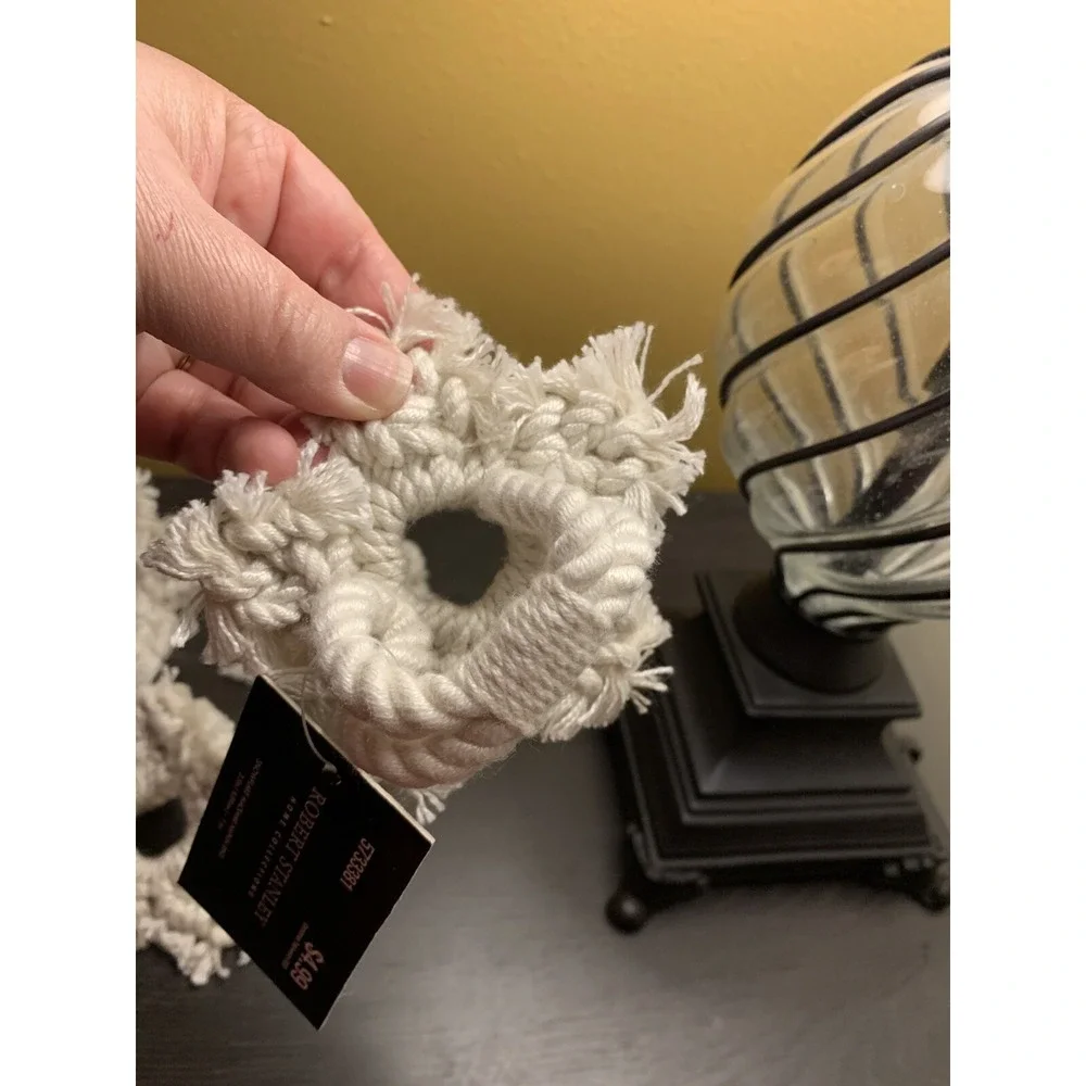 Robert Stanley Macrame Snowflake Napkin Rings Set of 5 Cream Holiday Decor